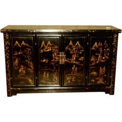 Antique Fine Black Lacquer Sideboard With Gold Gilt Motif