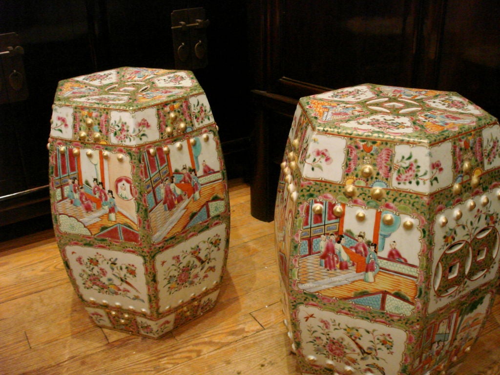 19th Century A Pair Of Porcelain Stools