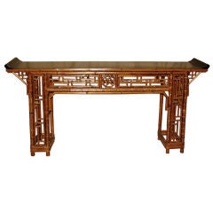 Fine Bamboo Altar Table With Black Lacquer Top