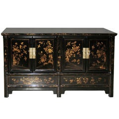 Fine Black Lacquer Sideboard With Gold Gilt Floral Motif
