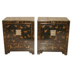 Pair Of  Fine Black Lacquer Chests With Gold Gilt Motif