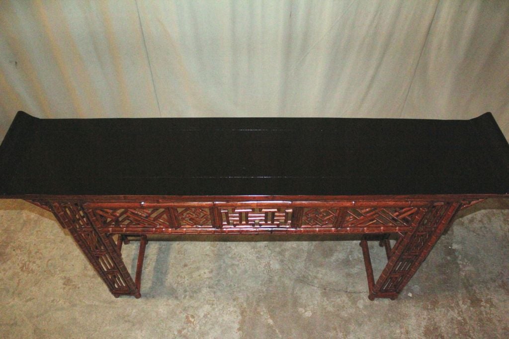 19th Century Bamboo Console Table With Black Lacquer Top