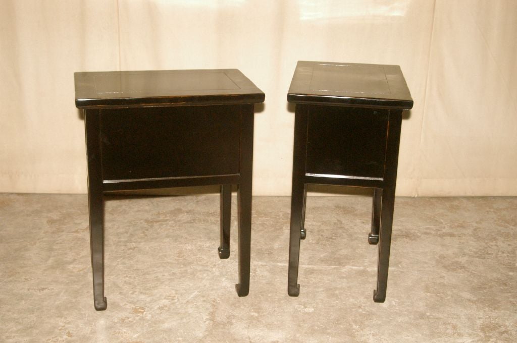 Chinese Pair of Black Lacquer End Tables