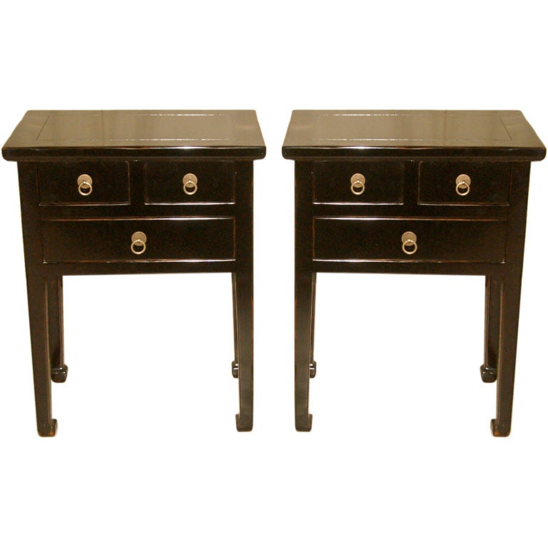Pair of Black Lacquer End Tables