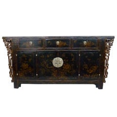 Used Black Lacquer Sideboard With Gold Gilt Motif