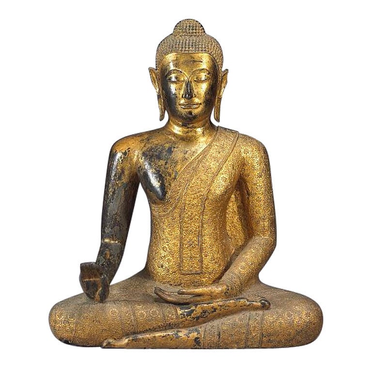 Large Thai Gold Gilt Bronze Statue of a Meditating Buddha
