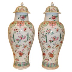 Pair of Porcelain Cover Jars with Polychrome Motif