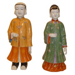 A Pair Of Porcelain Statues Of Qing Dynasty Style Man And Woman 10