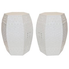 A Pair of Hexagonal White Porcelain Stools