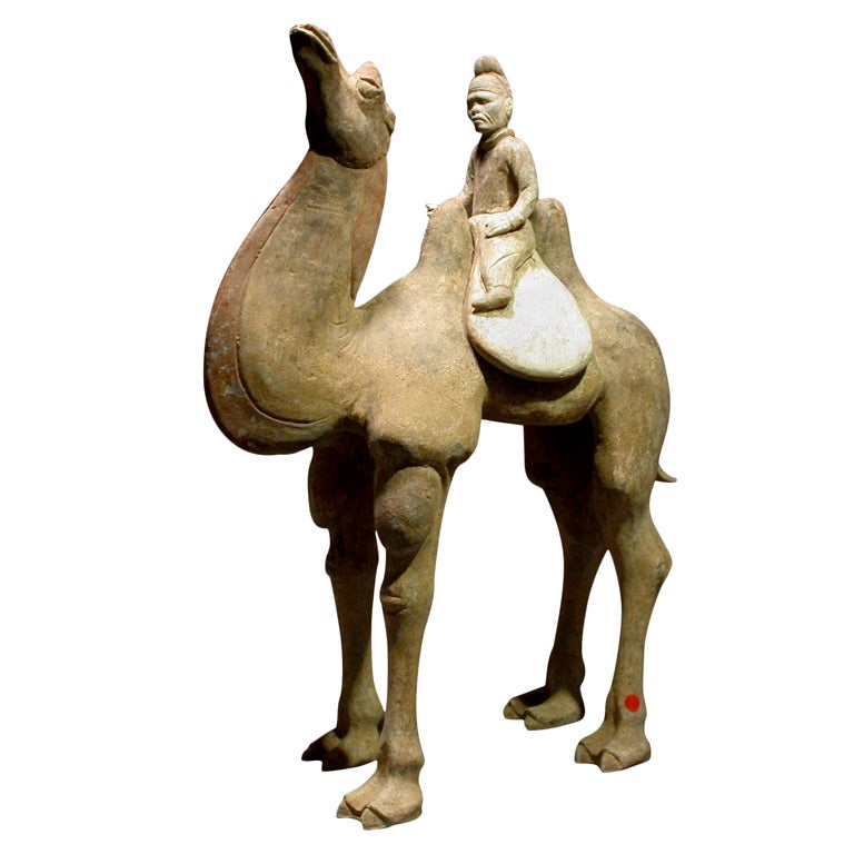 Refined Pottery Statue of Standing Camel with a Mongolian Rider, TL Tested
