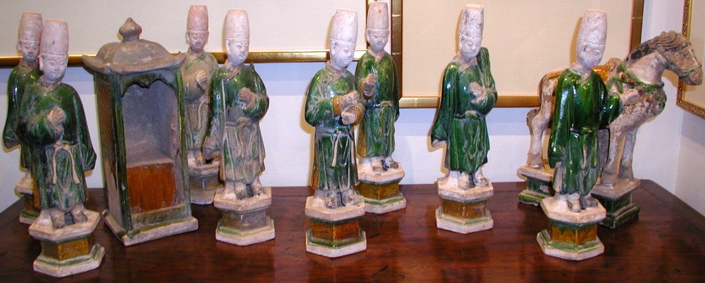 18th Century and Earlier Set of Very Refined Ming Dynasty Green Glazed Wedding Procession