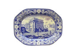 English blue and white platter