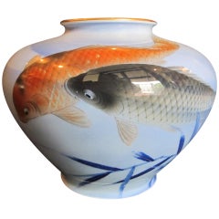 Antique Japanese Fukugawa Vase With Koi Fish