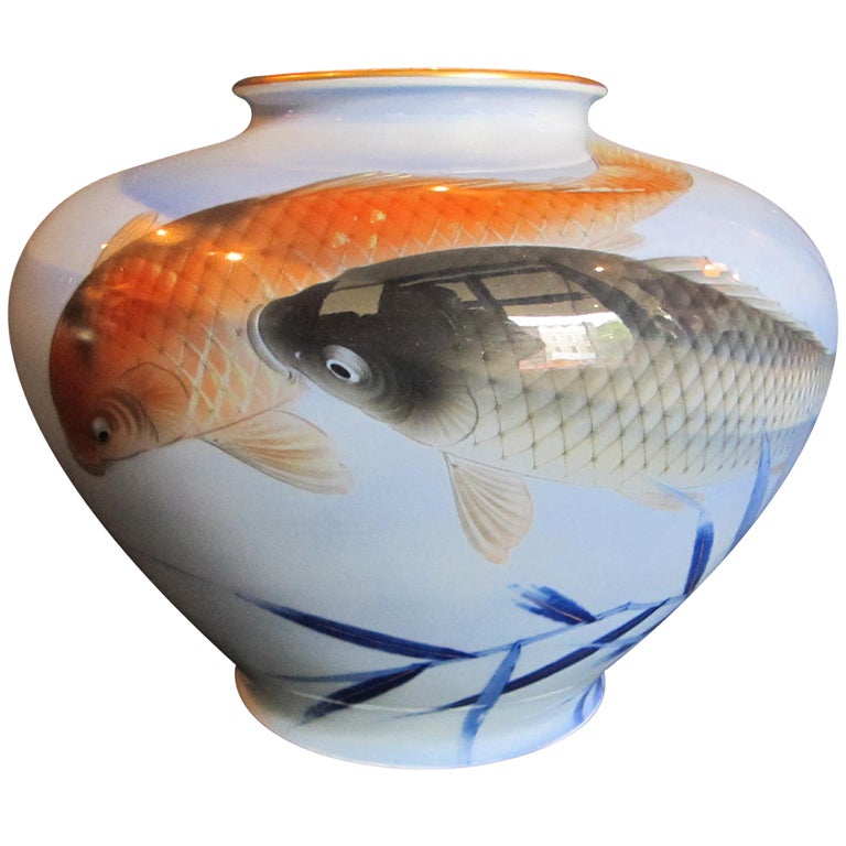 Japanese Fukugawa Vase With Koi Fish