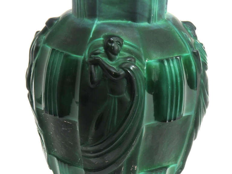 Vase with a figural relief, jadeite glass by Artur Pleva for Schlewogt