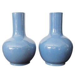 Pair Of Large Robin Egg Blue Decorative Vases