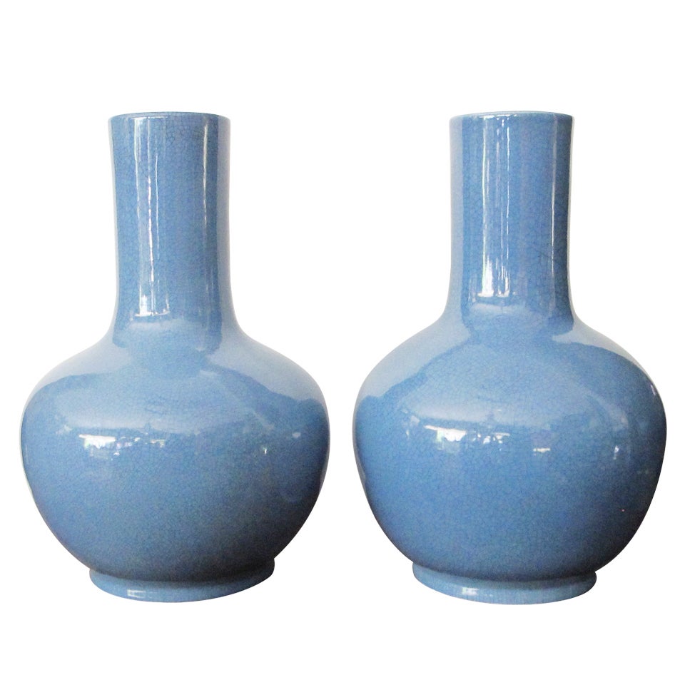 Pair Of Large Robin Egg Blue Decorative Vases