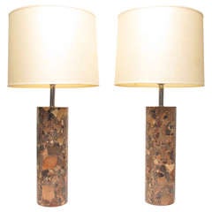 Pair Of Large Scale Breche Violet Marble Lamps