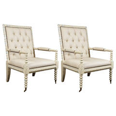 Pair of Upholstered Bobbin Chairs