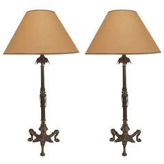 Antique Pair of bronze table lamps