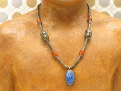Tribal necklace with carnelian lapis lazuli stone