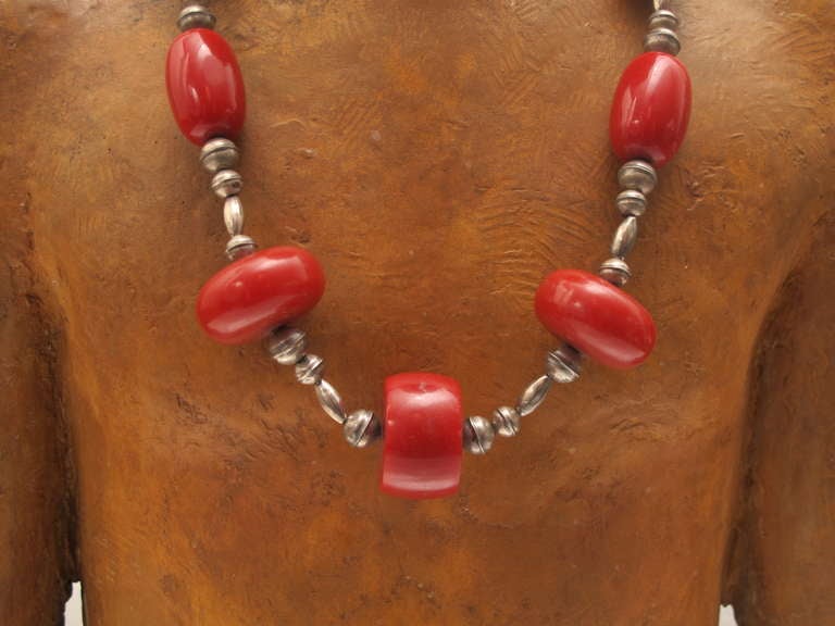 Silver and red bakelite necklace