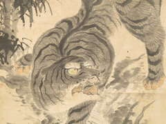 Japanese scroll of tiger in bamboo grove