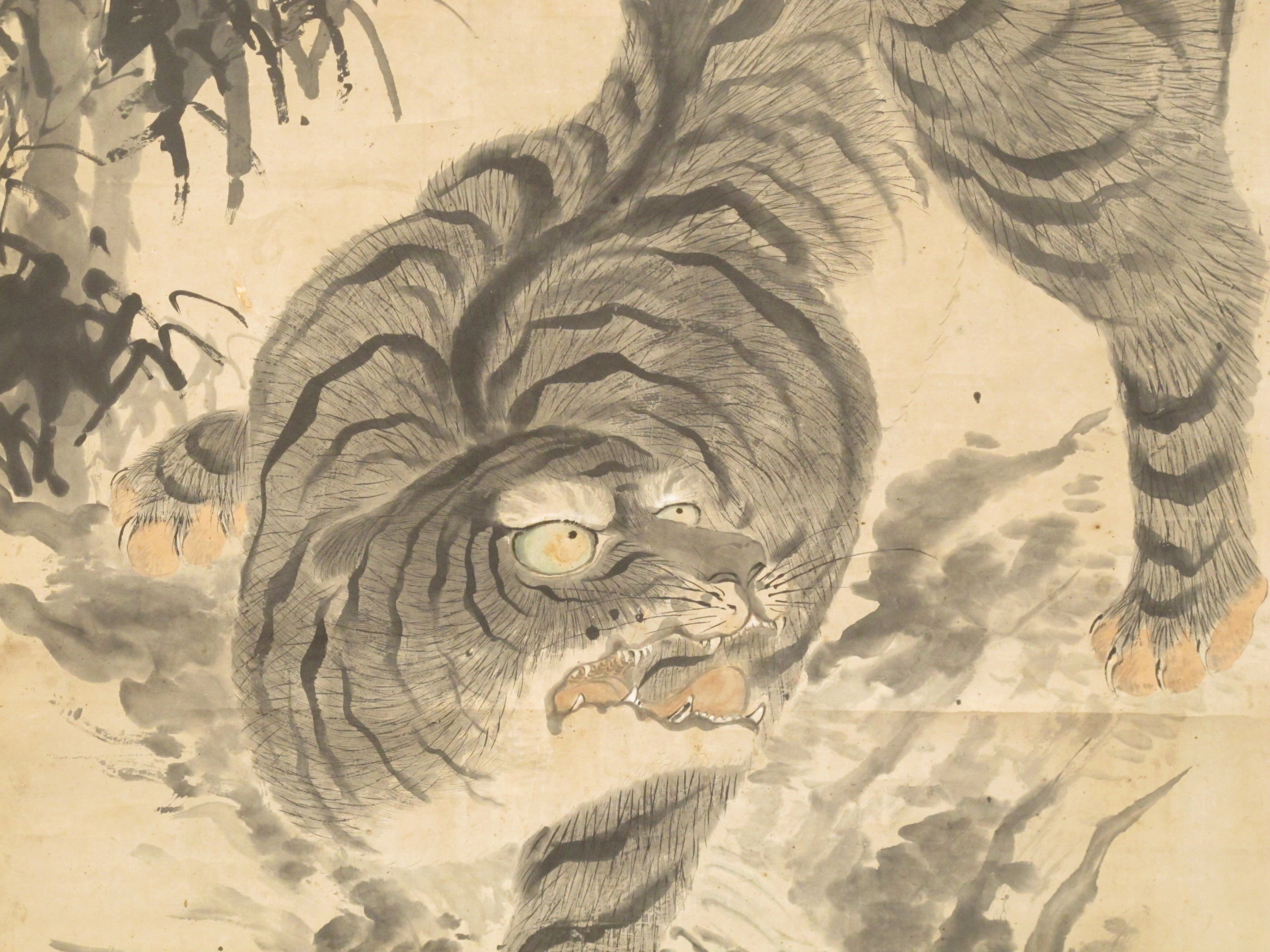 Japanese scroll of tiger in bamboo grove For Sale