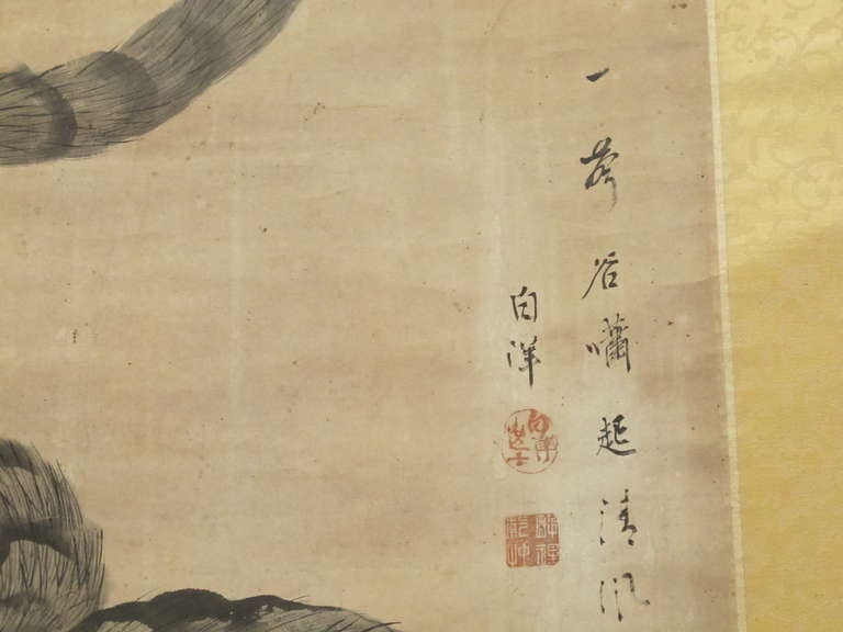 19th Century Japanese scroll of tiger in bamboo grove For Sale