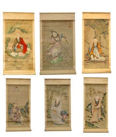 Set of six Chinese paintings on silk