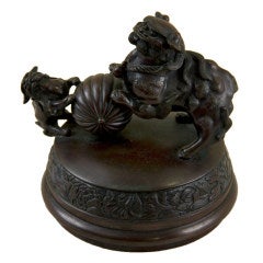 Antique Turn of the Century Japanese Bronze Foo Dog Temple Jar Lid
