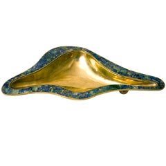 Mexican Brass and Turquoise Veneer Dish