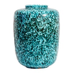French Gunmetal Glaze Speckled Turquoise Vase
