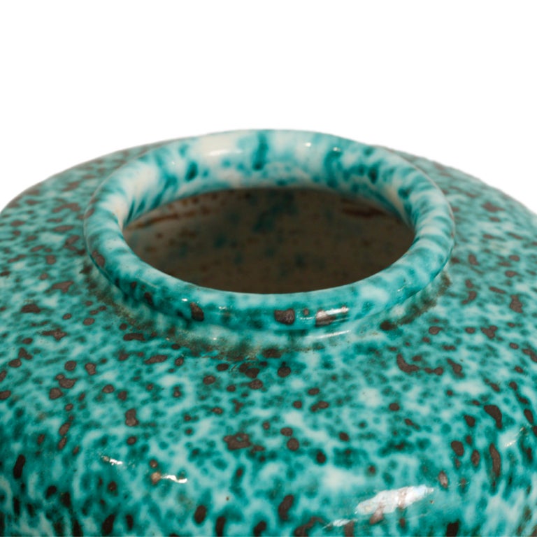 Mid-20th Century French Gunmetal Glaze Speckled Turquoise Vase