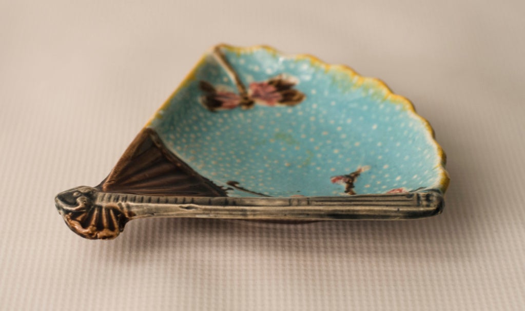 19th Century Japonisme Dragonfly & Fan Motif Majolica Plate