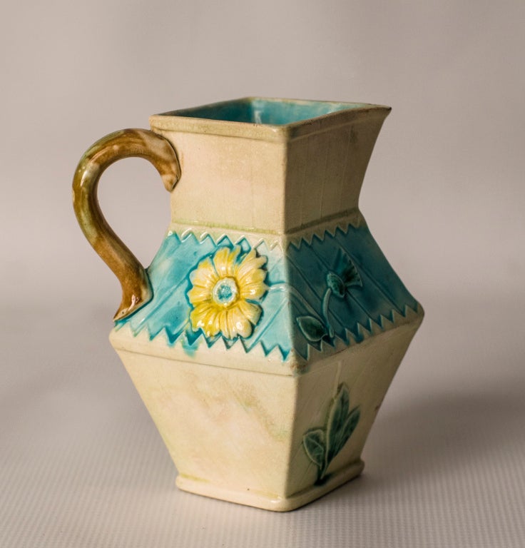 Angular Flower Majolica Creamer with Handle