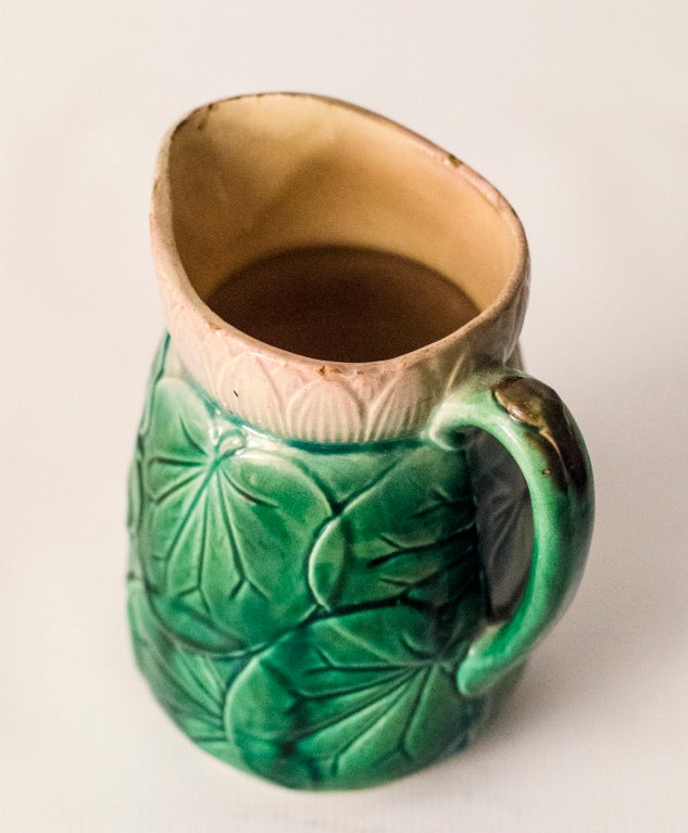 American Lily Pad Design Majolica Pitcher in the manner of GS&Co.