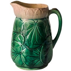 Antique Lily Pad Design Majolica Pitcher in the manner of GS&Co.