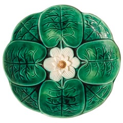 Water Lily Majolica Footed Dish