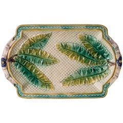 Banana Leaf Motif Majolica Platter in the manner of GS&C