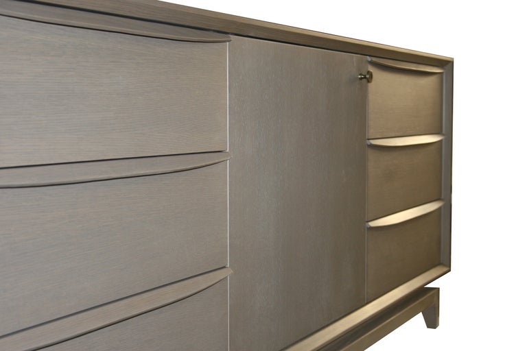 Stained Orlando Sculpted Handle Credenza For Sale