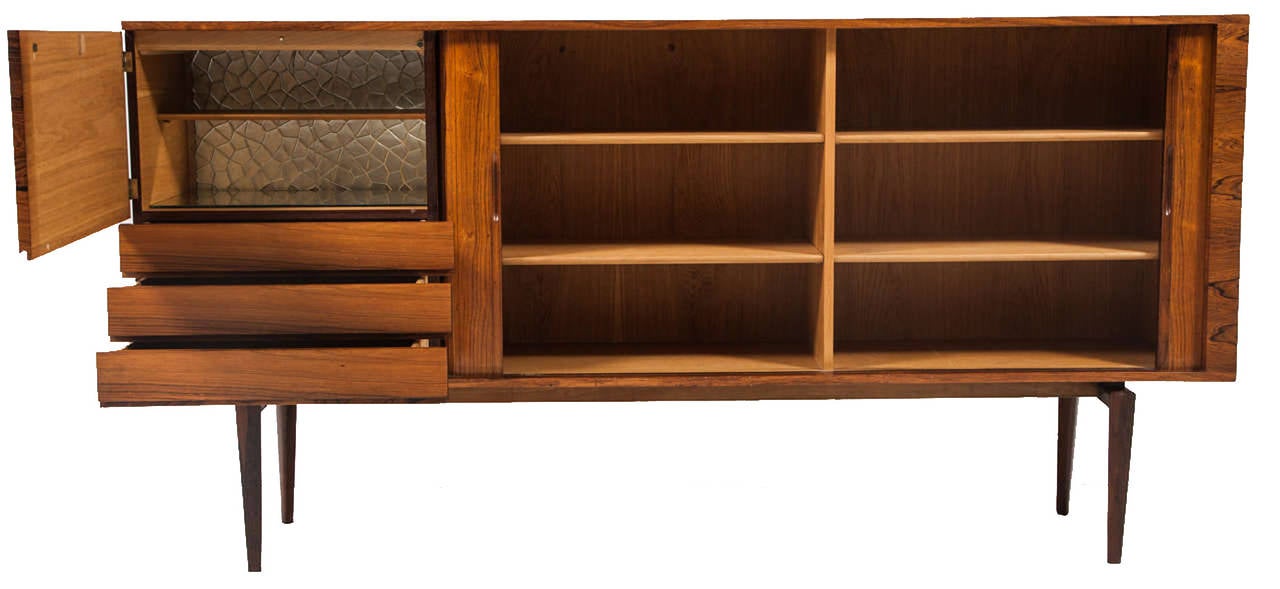H.W. Klein Rosewood Tamboured Door Console In Excellent Condition In New York, NY