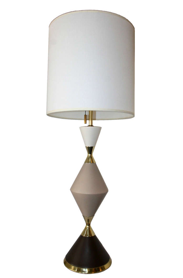 Gerald Thurston For Lightolier Tri Color Ceramic Lamps In Excellent Condition In New York, NY