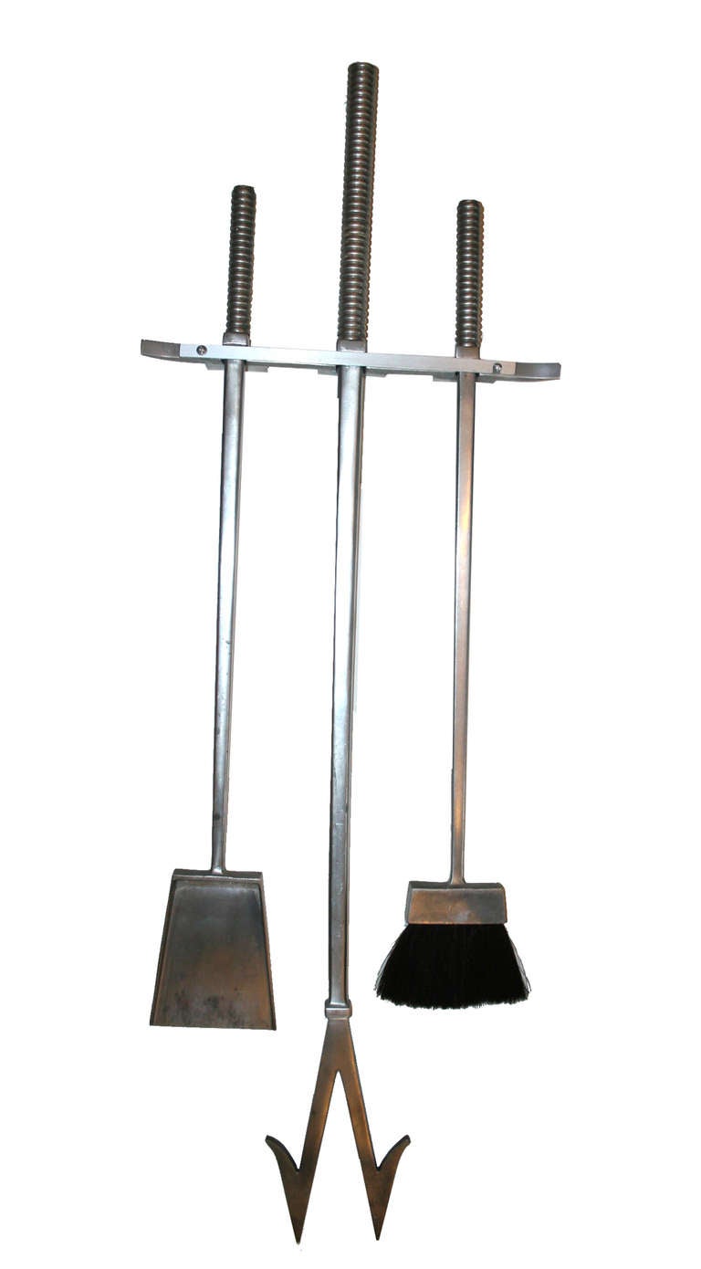 Mid-Century Modern Saarinen or Swanson Aluminum Wall-Hung Fireplace Tools