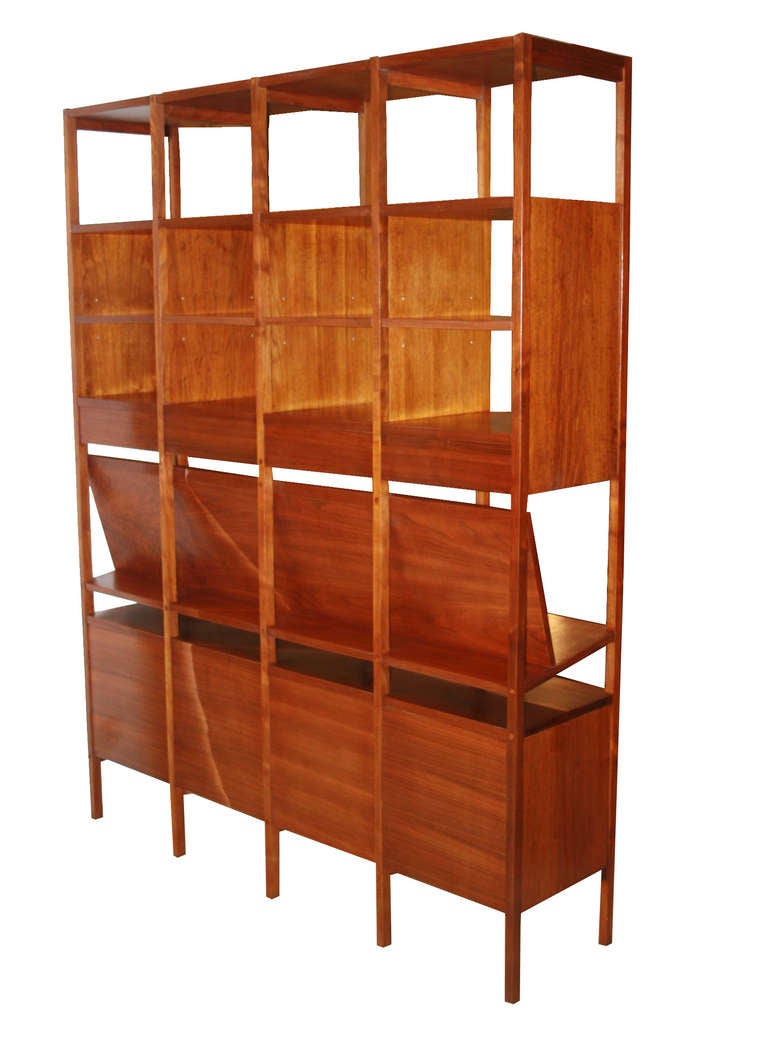 Paul McCobb Delineator for Lane Storage Wall unit.One piece construction and fully finished on all sides this multi faceted unit can be used in a variety of situations either free floating or against a wall.Mostly solid wood construction the piece