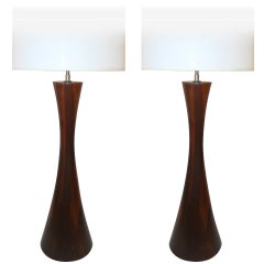 Vintage Phillip Lloyd Powell Solid Turned Walnut Table Lamps