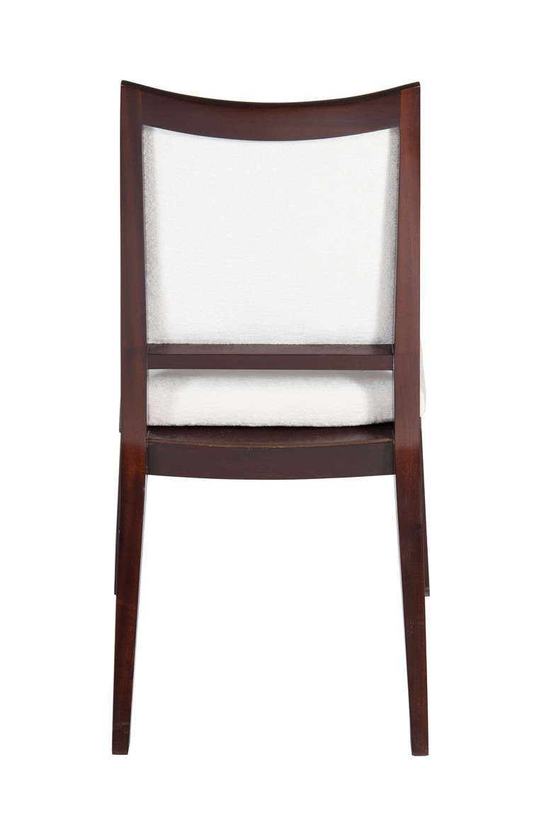 Solid Mahogany frame back dining chair. 

Seat height-19”. 
Seat depth -17.5”. 

COM requirements: 2 yards.
5% up-charge for contrasting fabrics and or welting.
COL requirements:40 sq. feet.
5% percentage up-charge for all COL or exotic
