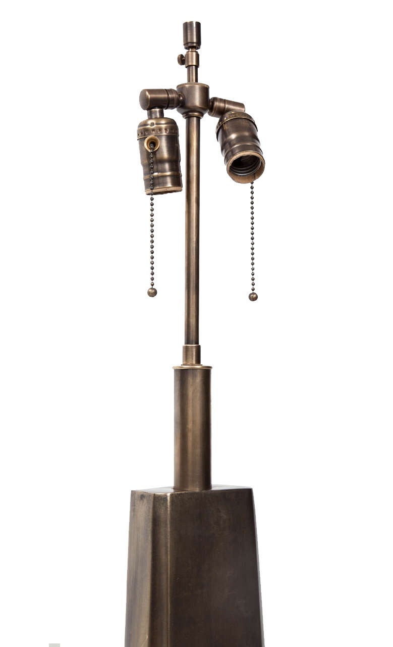 American Pair of Bronze Laurel Table Lamps