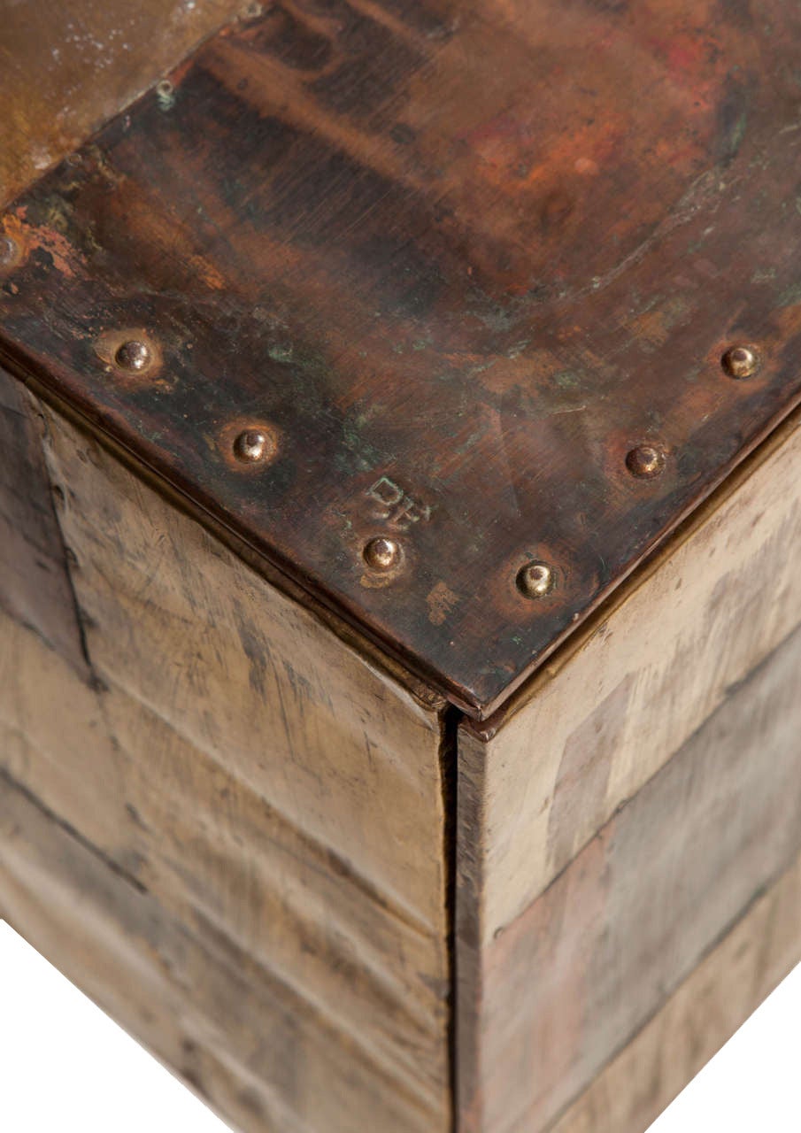 Bronze Brutalist Patchwork Cube Occasional Table