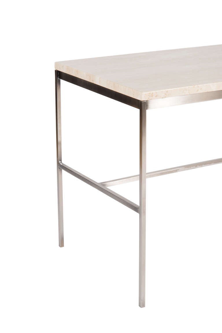 Polished Tucker Travertine Top Console Table For Sale